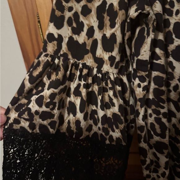 Leopard Print Dress with Black Lace Trim - Picture 2 of 2